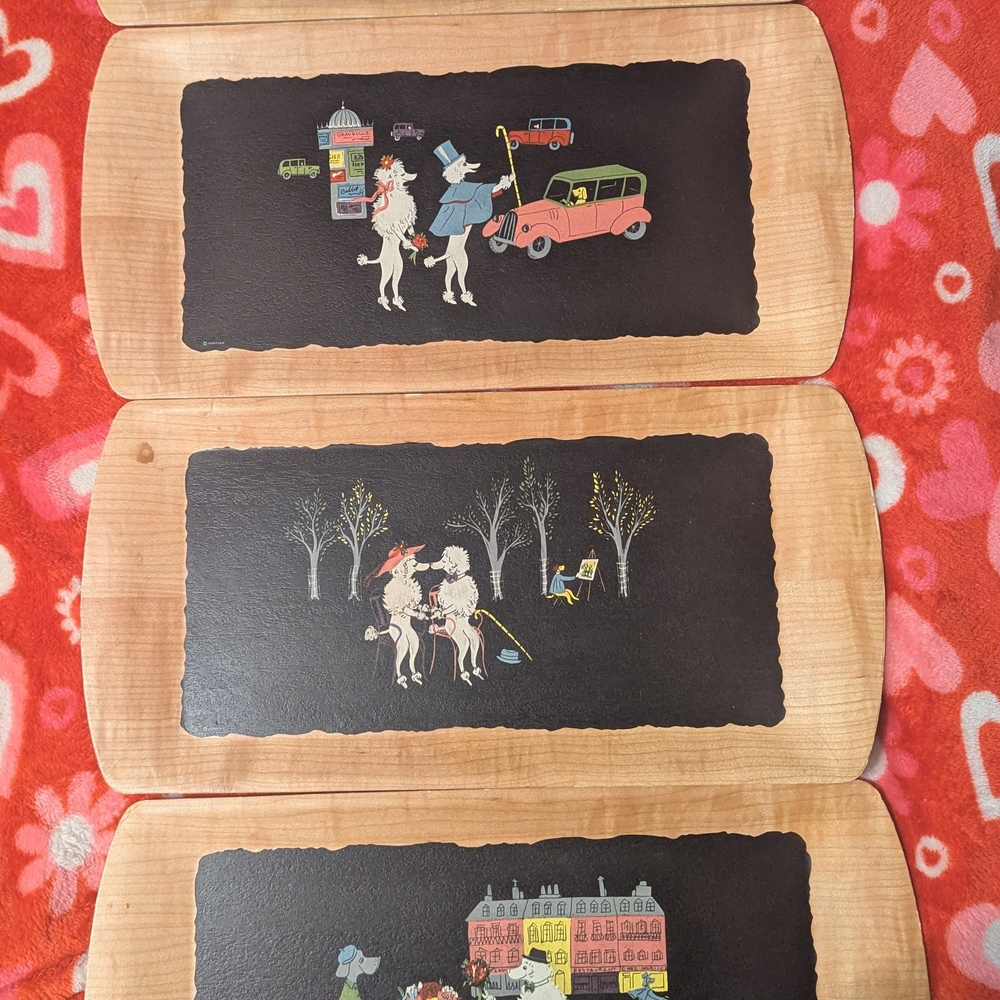 Vintage Poodle Themed Wooden Trays